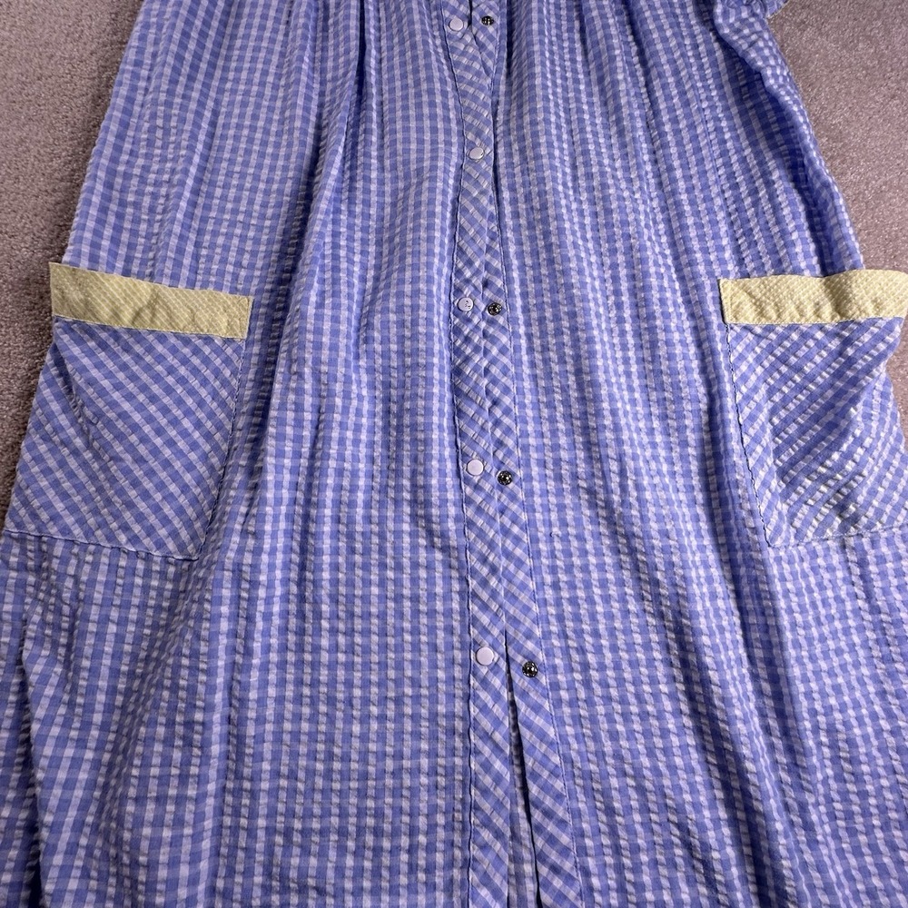 Vtg Secret Treasures Seersucker Night Gown Floral Snap Front 2XL Blue Butterfly - Picture 4 of 6